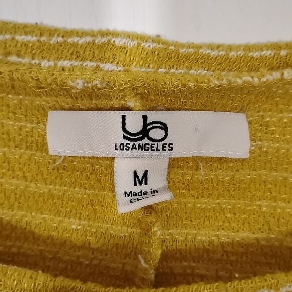 Ya Los Angeles Women's Med Yellow Top Long Sleeve Stripe Roll Tab Sleeve - Picture 3 of 4